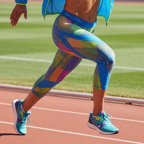 Nike Pro Hypercool Frequency Capri Leggings Womens Large Multicolor Swirl Print - Picture 1 of 10